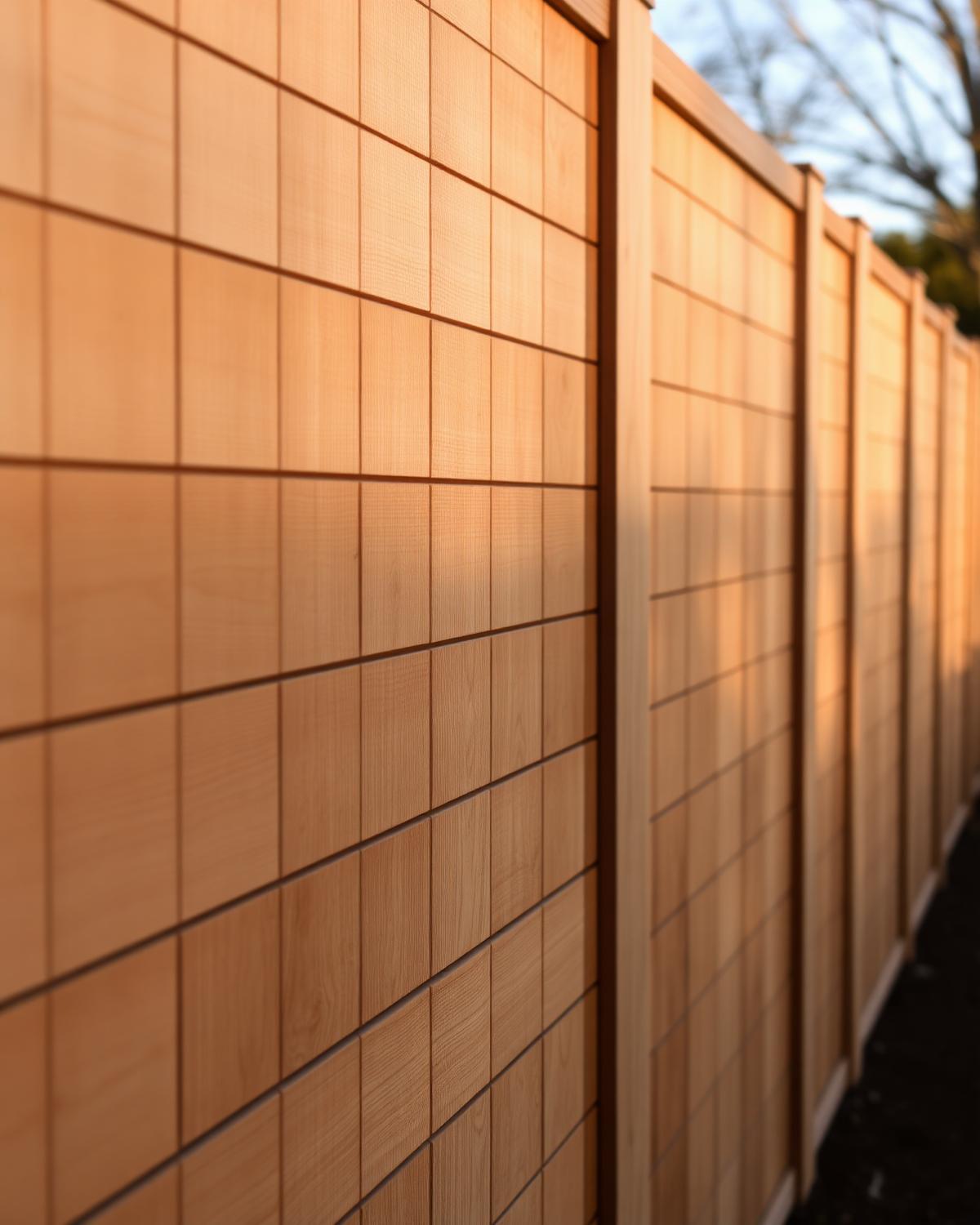 Detail of cedar horizontal plank privacy fence
